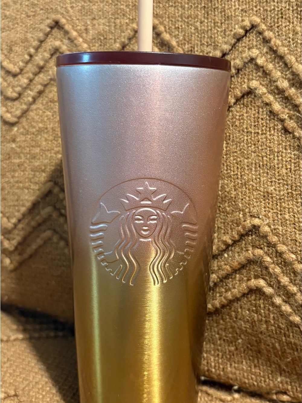 Starbucks Iridescent Pink and Gold Ombre Stainless Cup with Embossed Logo
